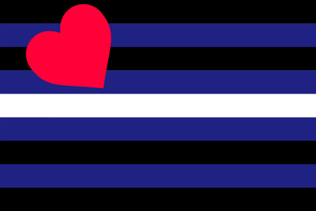 Leather pride flag vector illustration. LGBTQ+ community. Fetish flag for the leather community. Represent the leather kink, denim, bondage, uniforms, and other fetishes. Heart on strips symbol.のイラスト素材