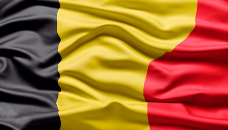 Belgium flag blowing in the wind. Background texture. Brussels, Belgium. 3d illustration.の写真素材