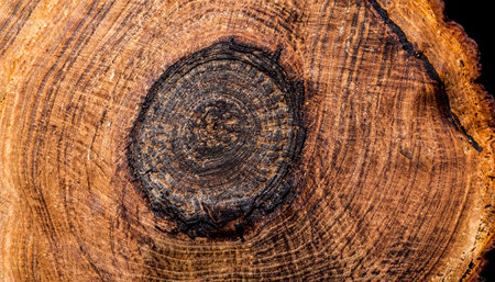 Wood grain texture. Ebony wood, can be used as background, round pattern background, isolated on white backgroundの写真素材