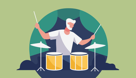 Indian boy is playing the drum. Independence day banner design. Vector cartoon illustration.のイラスト素材