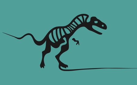 Single continuous line drawing of tyrannosaurus rex head for logo identity. Prehistoric animal mascot concept for dinosaurs theme amusement park icon. One line draw graphic design vector illustrationのイラスト素材