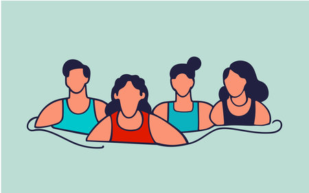 Continuous one line body positive people swimming in a positive mood. vector imagesのイラスト素材