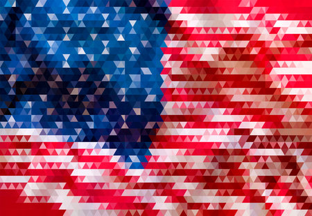 A flag with a red, white, and blue design. The flag is made up of trianglesのイラスト素材