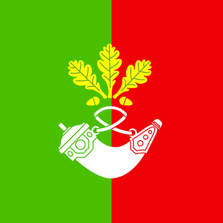 A flag with a white and green design featuring a white and red object in the centerのイラスト素材