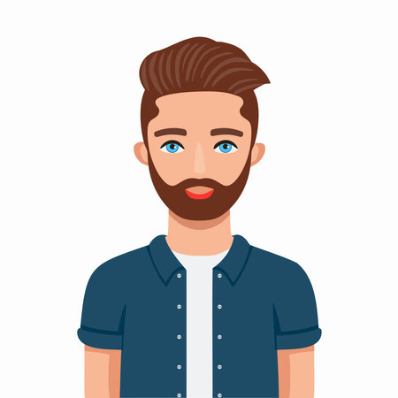 A man with a beard and blue shirt is smiling. He has a blue shirt and white shirtのイラスト素材