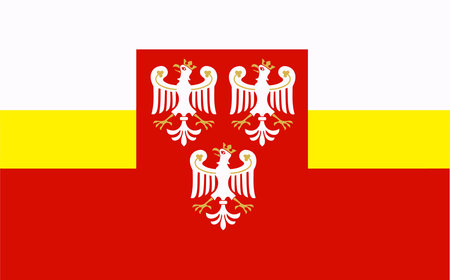 A flag with three birds on it, two of which are white and one is redのイラスト素材