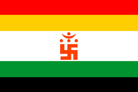 Jainism flag with traditional emblem and sacred colors. Symbolizes non-violence, spiritual enlightenment, and Jain heritage in India.のイラスト素材