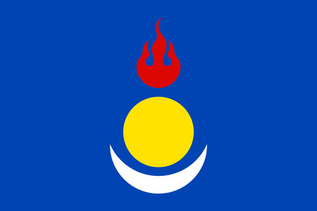 Blue flag of the Inner Mongolian People's Party with Soyombo and horse symbol, representing Mongol unity, heritage, and independence movement.のイラスト素材