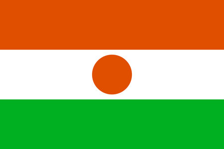 National flag of Nigeria with orange, white, and green horizontal stripes and central orange circle. Symbol of Sahara, unity, and African independence.のイラスト素材