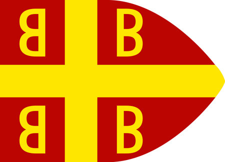 Historic 14th-century Byzantine imperial banner with golden double-headed eagle on red field, representing Orthodox faith, empire, and Constantinople.のイラスト素材