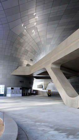SEOUL, SOUTH KOREA - APRIL 16, 2016:Dongdaemun Design Plaza in Seoul, designed by Zaha Hadid.のeditorial素材