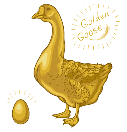 Golden Goose, goose on a white background, golden eggの素材 [FY310114490816]