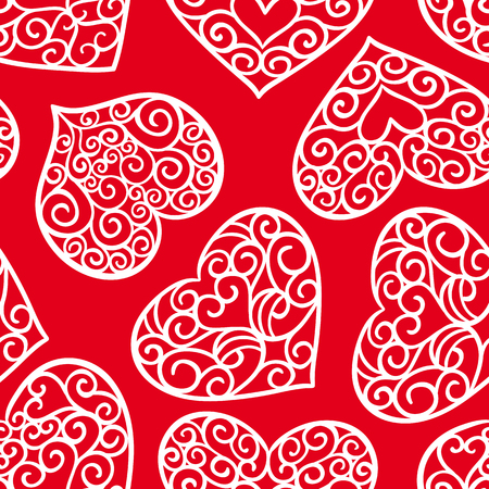 Valentines day vintage seamless pattern on a red backgroundのイラスト素材