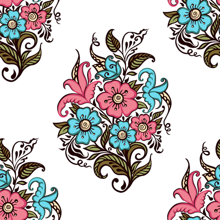 Bouquet of flowers. Seamless pattern of bouquet of flowers on a white backgroundのイラスト素材