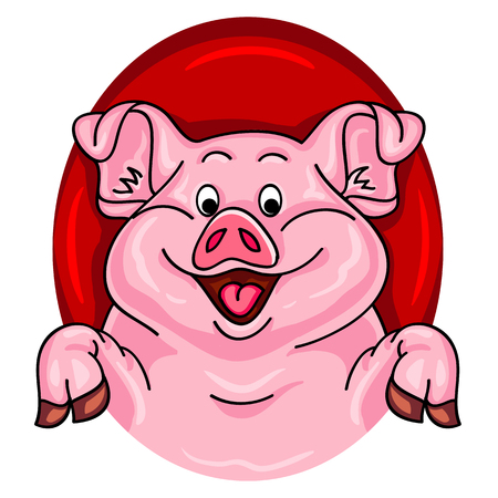 Cartoon pig coming out of a red holeのイラスト素材