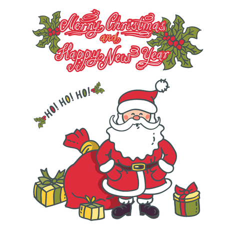 Santa Claus with gifts. Elements for Christmas and New-Year designのイラスト素材