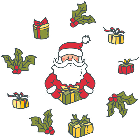 Portrait of Santa Claus and gifts. Elements for Christmas and New year designのイラスト素材