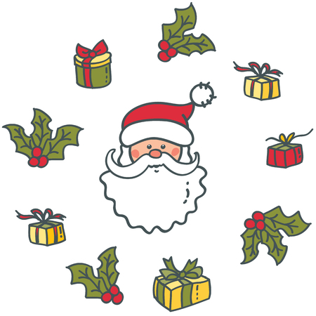 Head of Santa Claus and gifts. Elements for Christmas and New year designのイラスト素材
