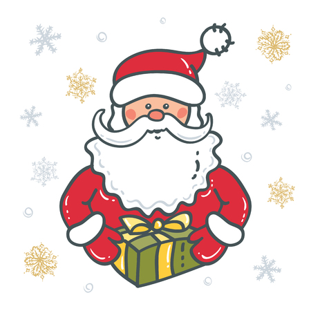 Portrait of Santa Claus with gift the background of snowflakes. Elements for Christmas designのイラスト素材