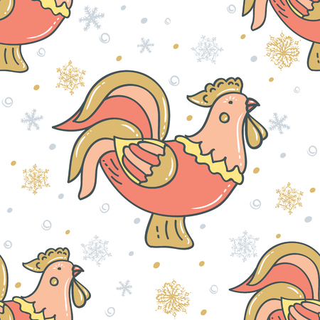 Decorative rooster with snowflakesのイラスト素材
