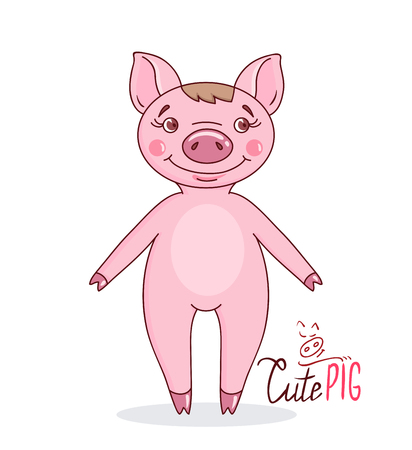 Pig in cartoon style. Hand drawn style vector design for illustrationのイラスト素材
