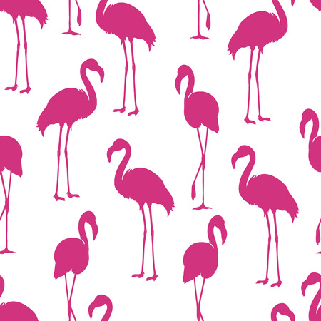 Flamingo isolated Exotic bird silhouette. Pink flamingo seamless pattern in vector versionのイラスト素材