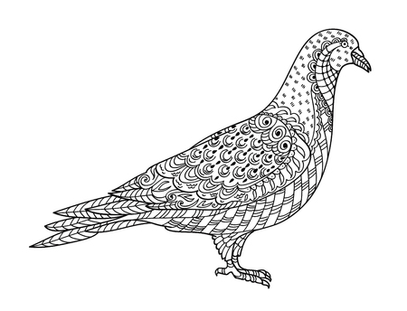 Drawing dove, for coloring book for adult or other decorations. Black and white version illustrationのイラスト素材