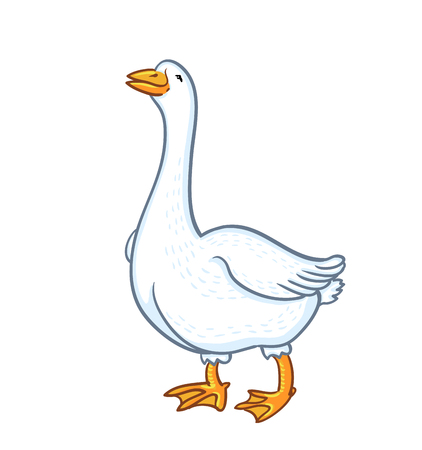 White goose isolated on white background. Cartoon funny goose, sketch feathered farm animalのイラスト素材