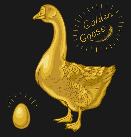 Golden Goose, goose on a black background, golden eggのイラスト素材