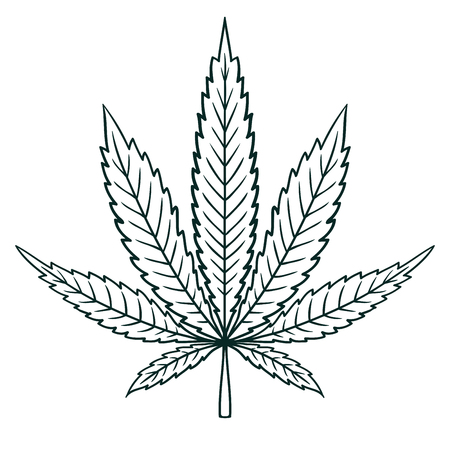 Cannabis (Marijuana) Leaf in Flat Vintage Style. Contour image sheetのイラスト素材