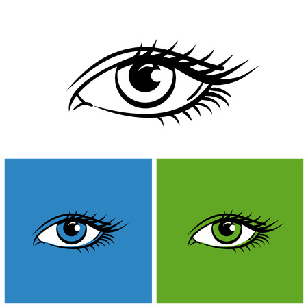 Eyes isolated on white, bright green and blue background. vector illustrationのイラスト素材