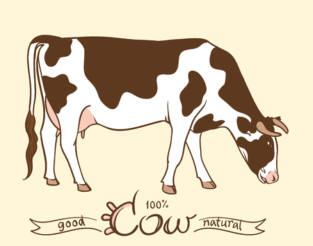 Cow. Cow eating grass. Cow isolated, set of elementsのイラスト素材