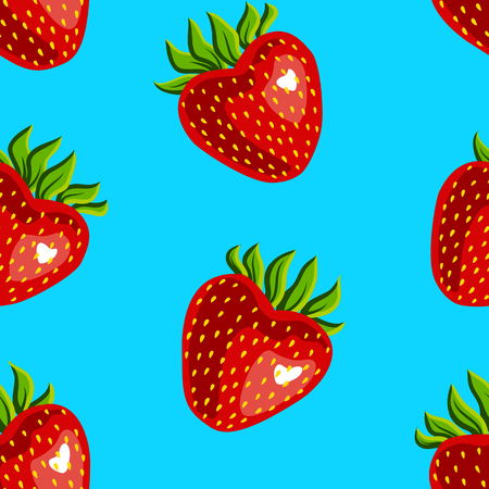Seamless pattern of strawberries on a blue background - Raster version strawberry.
Cute design for textile and decorのイラスト素材