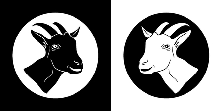 Goat. Goat head. Goat isolated, black silhouettes of the head のイラスト素材