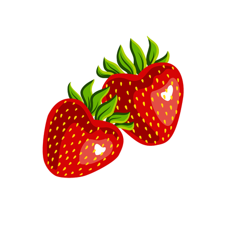 Two strawberries isolated on white background. Strawberries in the shape of heartのイラスト素材