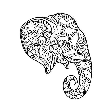 Drawing elephant, for coloring book for adult or other decorations. Black and white version illustrationのイラスト素材