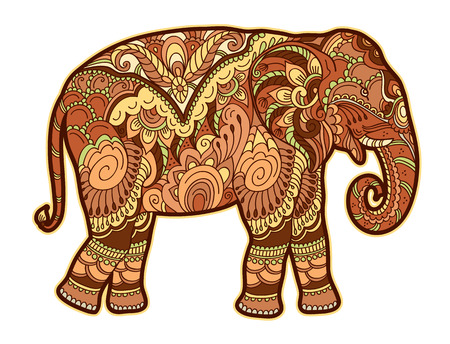 Drawing stylized elephant. Freehand sketch for adult anti stress coloring book for adultpage with doodle and elements. Multicolor bright colorsのイラスト素材
