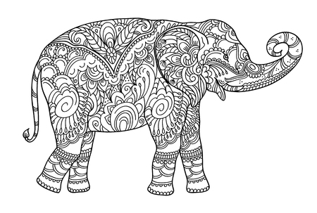 Drawing elephant, for coloring book for adult or other decorations. Black and white version illustrationのイラスト素材