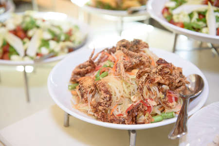 Somtum, Thai papaya salad in buffet  lineの写真素材