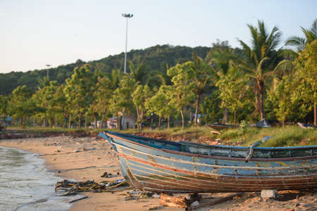 The decayed boat park on the beachの写真素材