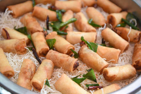 Mini spring roll in cocktail line.
