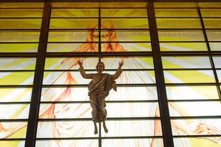 Statue of Jesus Installed on the wall in a large church.のeditorial素材
