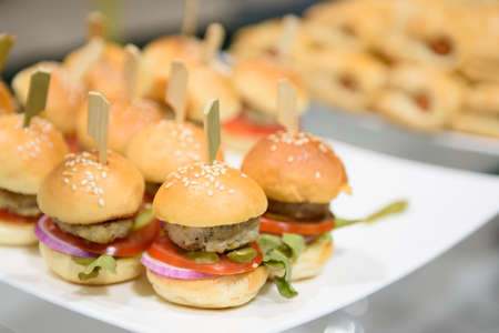 Mini chicken burger on buffet line for party at dinnerの写真素材
