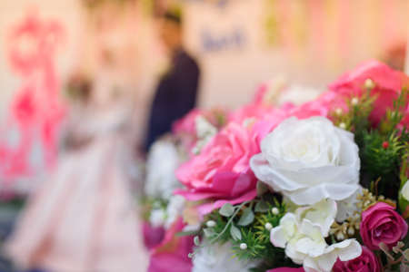 Blur background, bouquet flower in wedding partyの写真素材