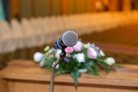 Conference microphone in meetting roomの写真素材