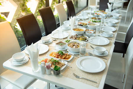 Thai food ready to eat Placed on the table For special guests In this dinnerの写真素材