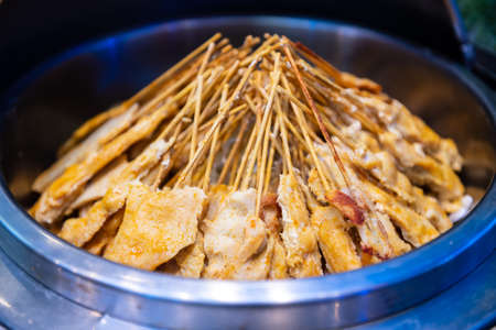 Pork, grilled chicken, herbs mixed in the buffet lineの写真素材