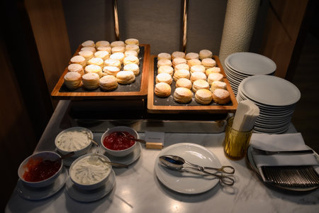 Bakery items ready for the break. in the buffet line