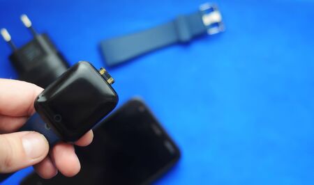 Smart watch in man hand for sport.