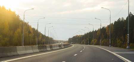 View on empty highway,on sunset